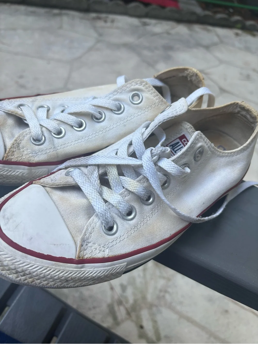 Converse White Canvas Sneakers with Red Trim